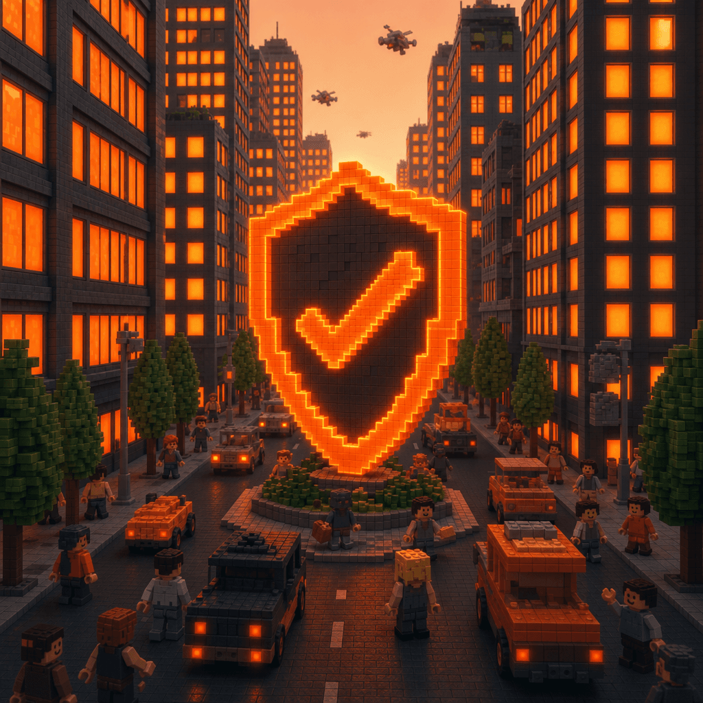 Voxel shield of proof over the city